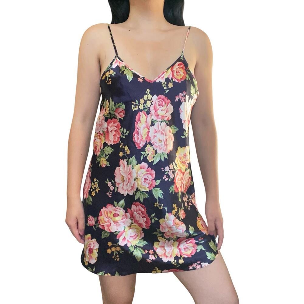 Vintage Dentelle Floral Satin Mini Slip Dress Medium Fairy Love Romantic EUC